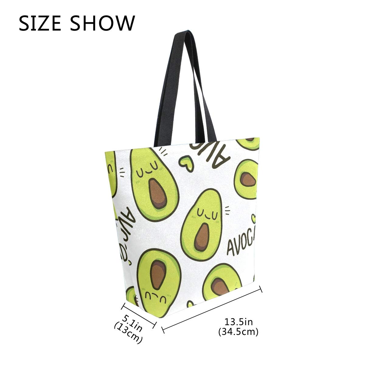 Eco-Friendly Avocado Print Canvas Tote Bag - Reusable Grocery Shopping Bag with Sturdy Handles - Perfect for Farmers Market, Beach Trips & Daily Errands
