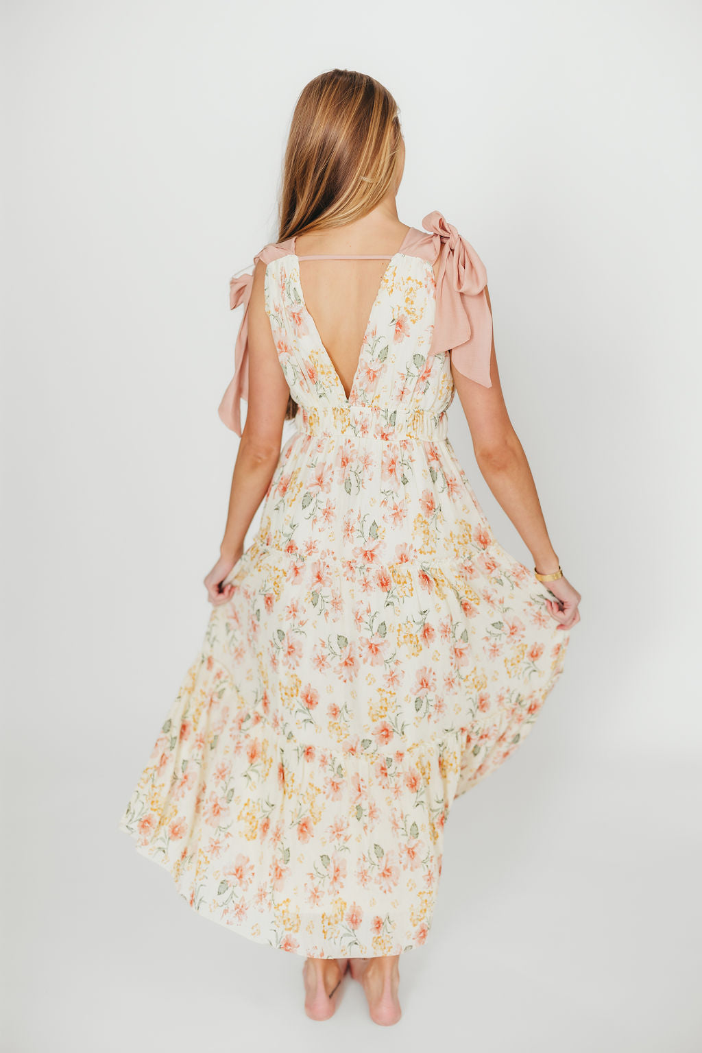 Ambrose Maxi Dress in Cream Coral Floral Print - Elegant Summer Beach Dress for Women, Perfect for Vacations, Weddings & Outdoor Parties