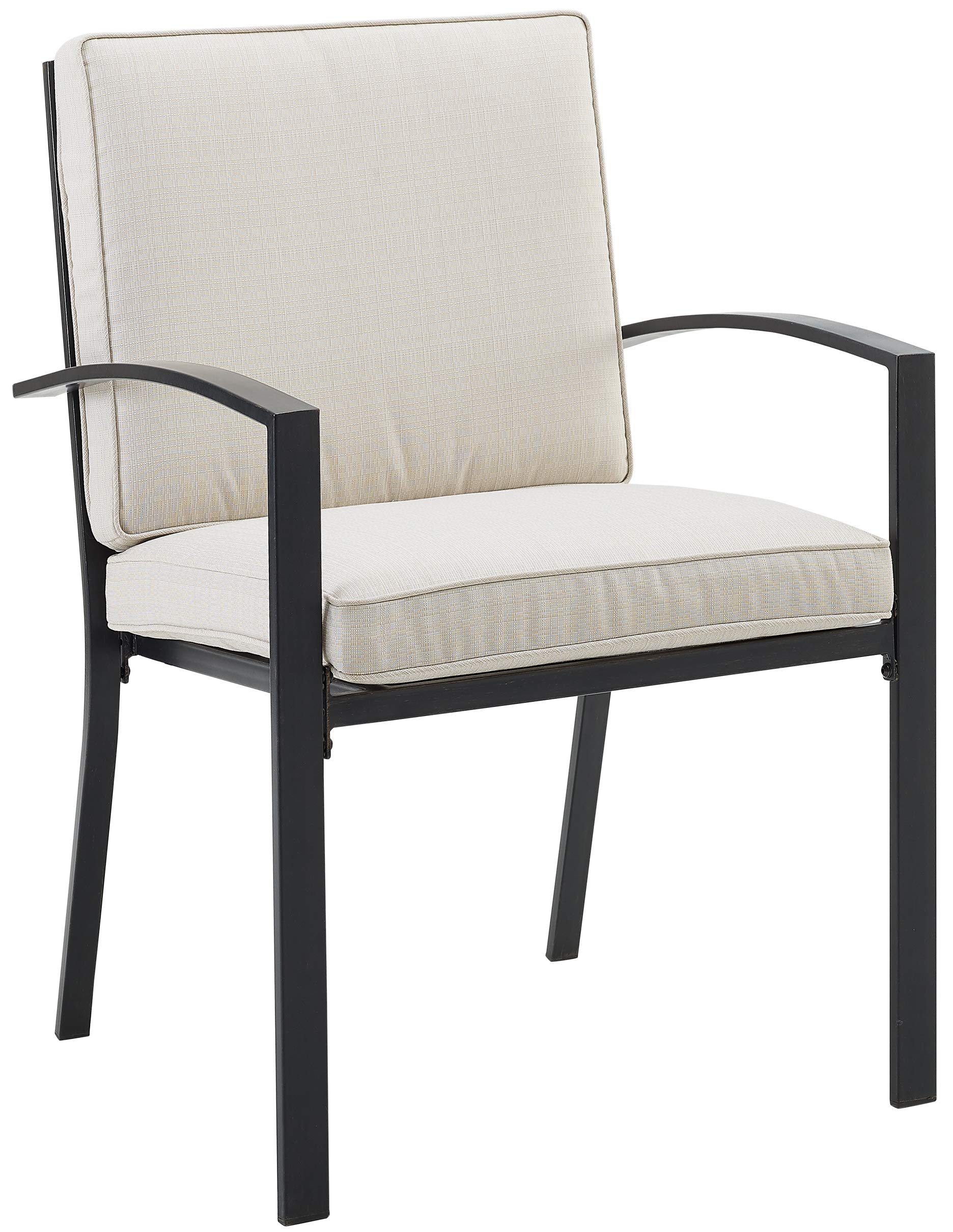 Crosley Furniture Kaplan 2-Piece Outdoor Dining Chair Set - Patio Chairs for Deck, Backyard, Garden - Oiled Bronze Metal Frame with Comfortable Oatmeal Cushions - Perfect for Outdoor Entertaining, Relaxing & Dining Al Fresco