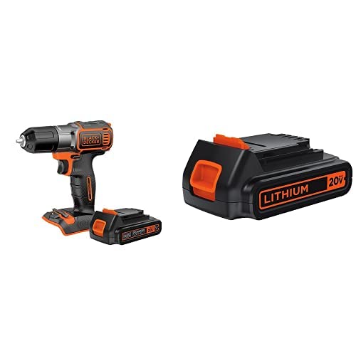 BLACK+DECKER 20V MAX Cordless Drill/Driver with Extra 1.5Ah Lithium Battery (BDCDE120C & LBXR20) - Powerful Electric Screwdriver for DIY Projects, Home Repairs & Woodworking