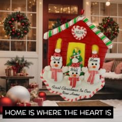 Personalized Fireplace Christmas Ornament for Families of 2-6 with Pitbull Dog - Custom Family Portrait with 3 Stockings - Perfect for Holiday Decor, Gift Giving & Pet Lovers