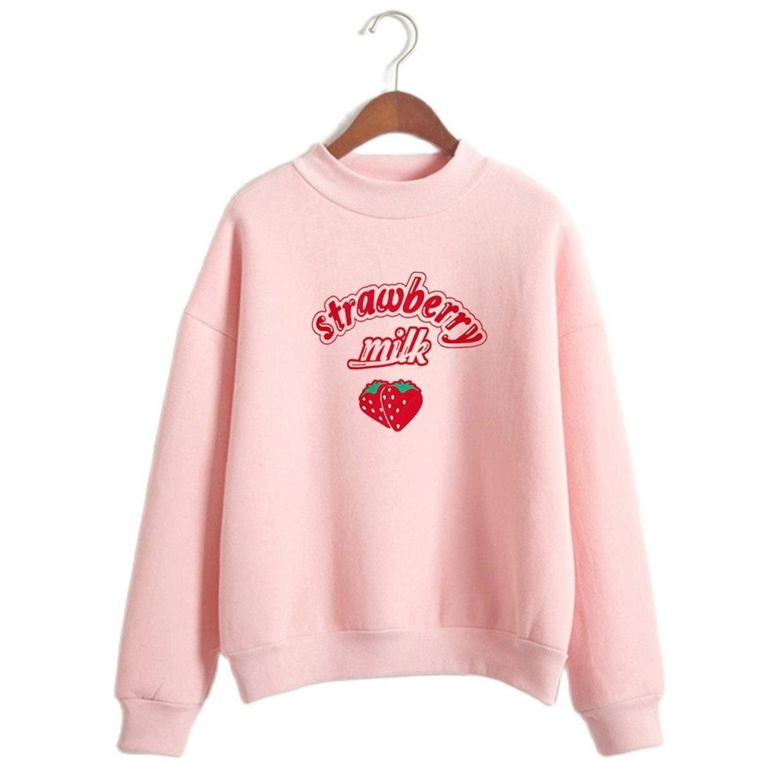 Cute Harajuku Kawaii Sweater - Strawberry Milk Print Pink Hoodie for Women | Trendy Japanese Streetwear Fashion for Casual Outfits & Anime Cosplay