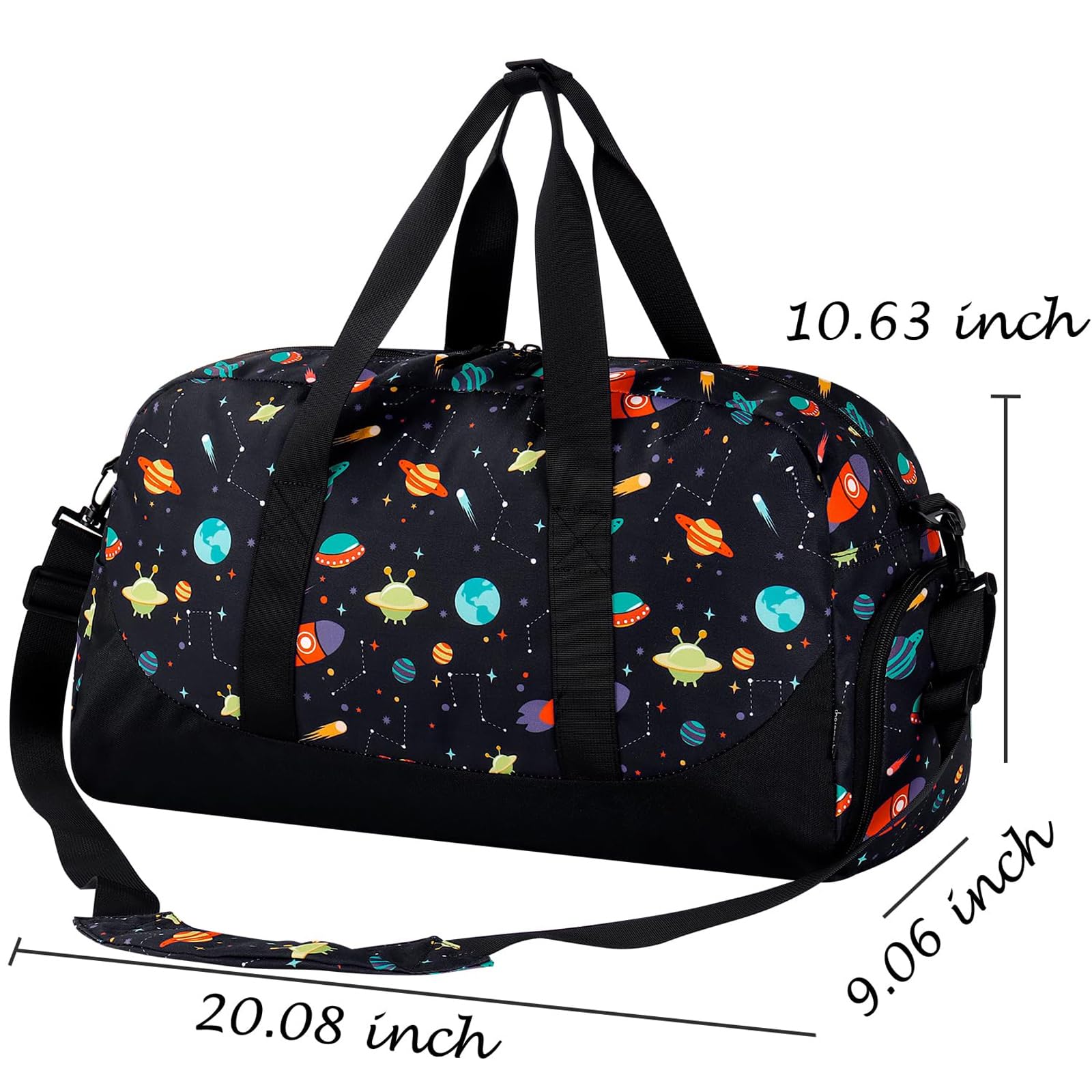 Choco Mocha Kids Duffle Bag - Boys Space Themed Travel Backpack for Toddlers - Black | Perfect for School, Sleepovers & Weekend Trips