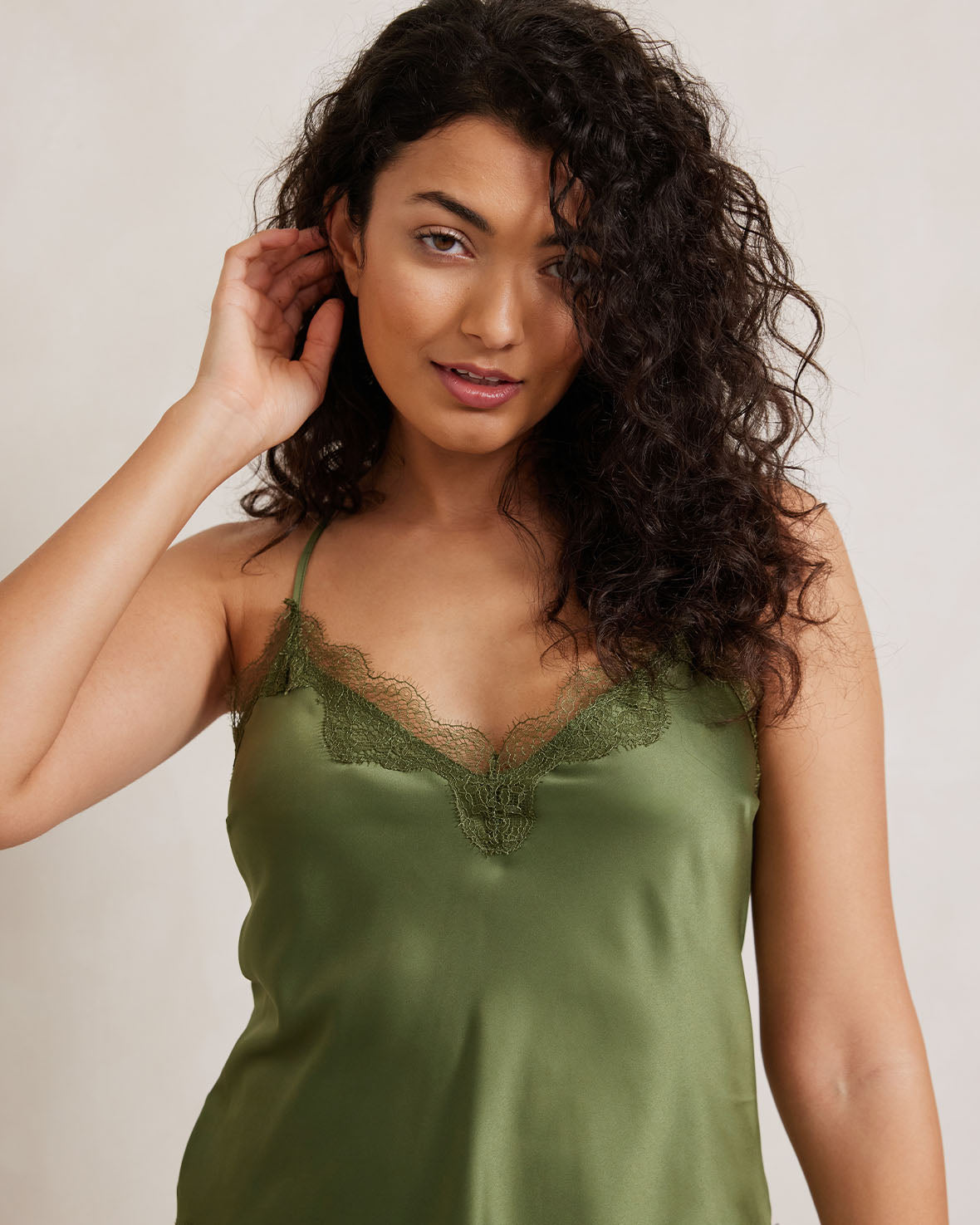 Satin Lace Trim Cami Short Pajama Set - Forest Green Sleepwear for Women | Comfortable Nightwear for Lounge & Bedtime