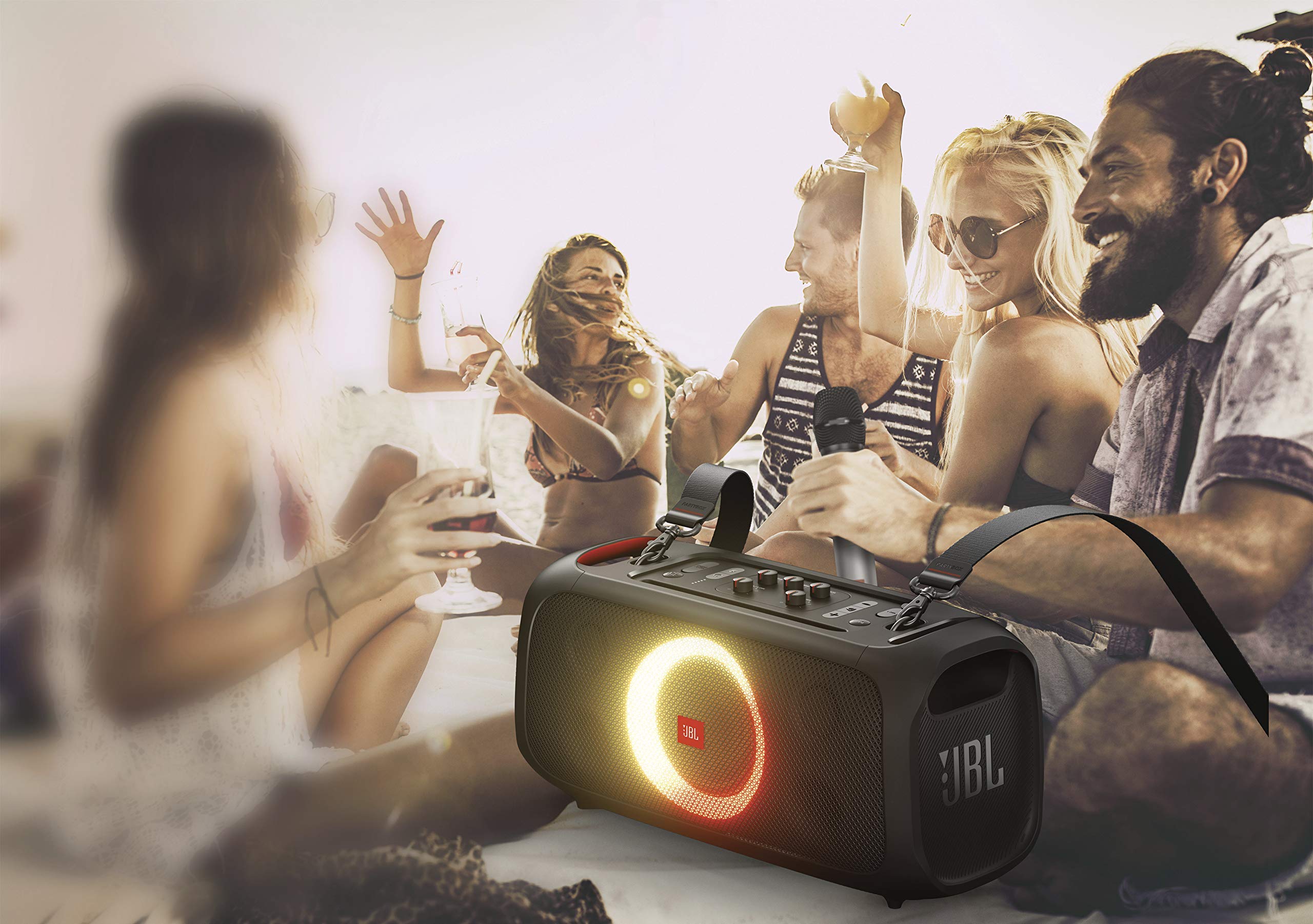 JBL PartyBox On-The-Go Portable Bluetooth Speaker with Built-in LED Lights - Powerful Sound for Outdoor Parties, Beach, Camping & Home Use (Renewed, Black)