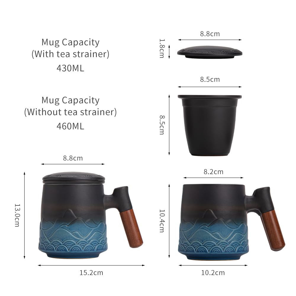 Premium Ceramic Tea Cup with Infuser & Lid - 15.2oz Vintage Style Steeping Mug with Handle - Perfect for Loose Leaf Tea, Coffee & Herbal Brews - Ideal for Office, Home Use & Personalized Gifts