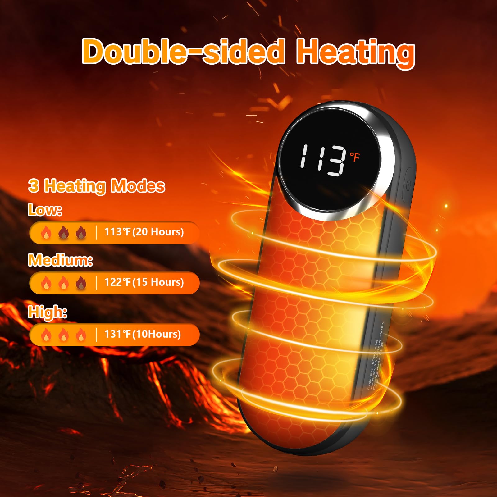 Rechargeable Hand Warmers 12000mAh - 2 Pack Electric Pocket Warmers with LED Light | Up to 20 Hours Double-Sided Heating | Perfect for Hunting, Camping, Skiing & Winter Outdoor Activities | Great Stocking Stuffer Gift