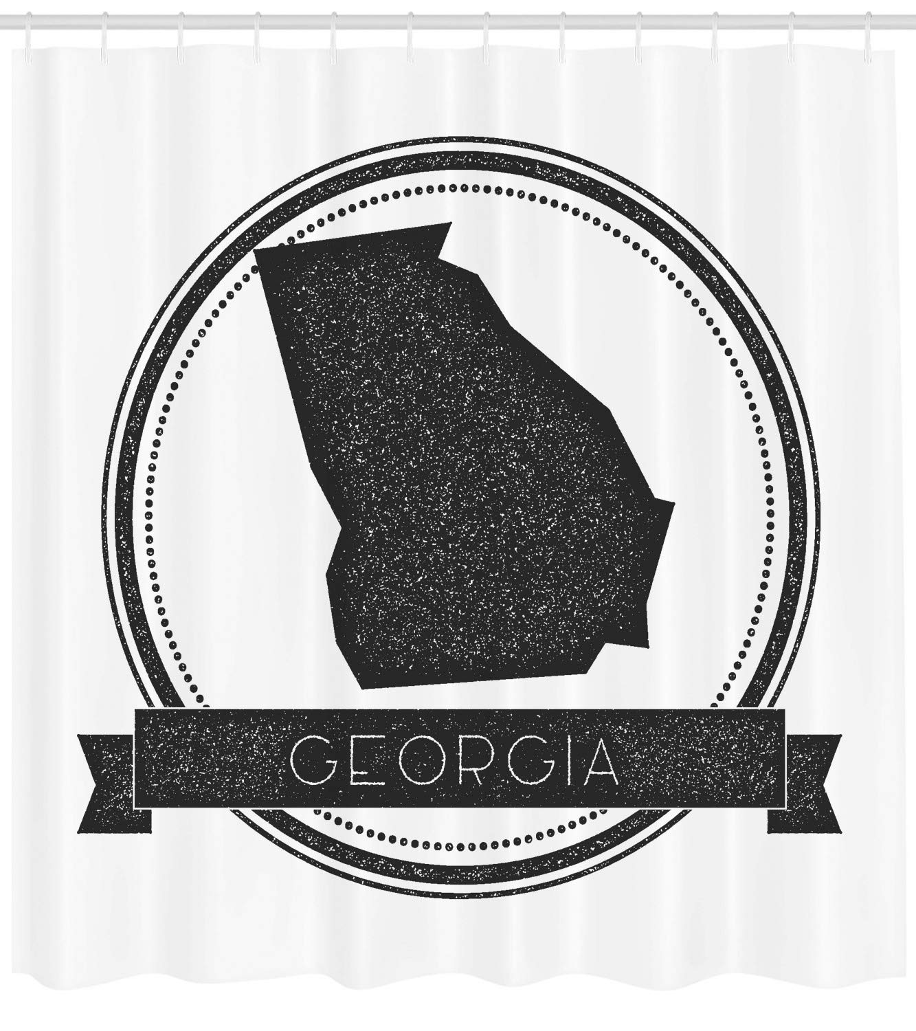 Ambesonne Georgia Shower Curtain - Monochrome Map & Typography Design with Dotted Frame, 69x70 Inch Waterproof Fabric Bathroom Decor Set with Hooks in Dark Taupe & White - Perfect for Modern Bathrooms & Guest Suites