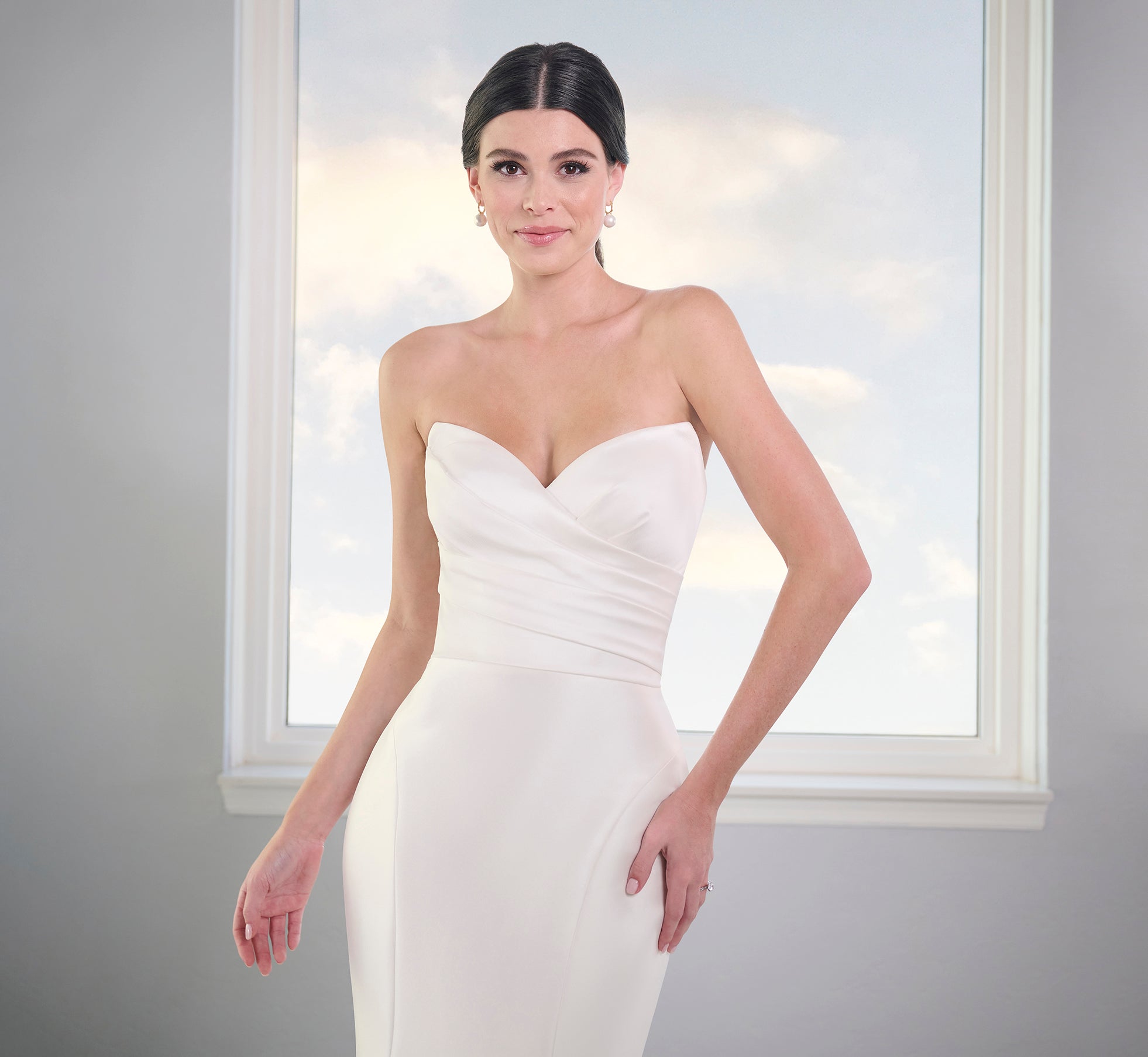 Ivory Stretch Mikado Gown with Studded Pearl Jacket - Elegant Wedding Dress for Brides, Evening Gowns & Special Occasions