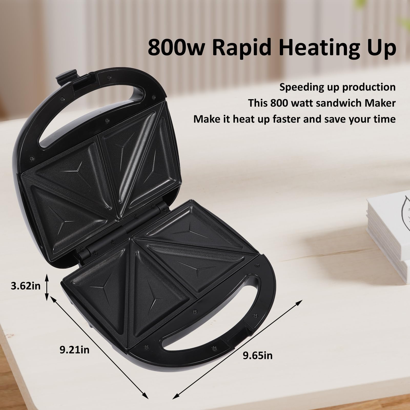 800W Sandwich Maker with Non-Stick Plates | Double-Sided Heating Grill Press for Panini, Grilled Cheese & French Toast | Easy to Clean & Store | Perfect for Breakfast, Lunch & Quick Snacks (Model H206A)