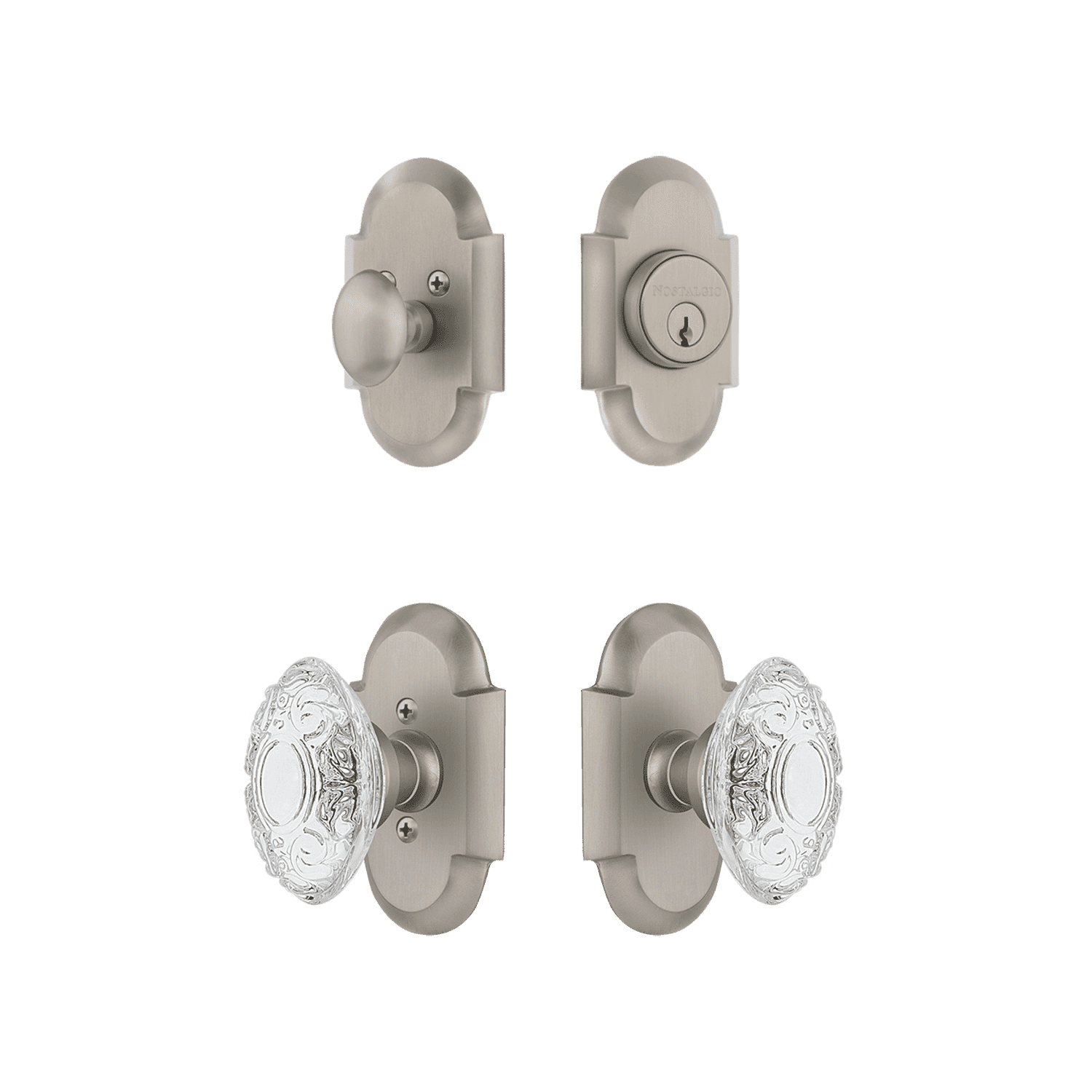 Victorian Crystal Knob Cottage Entry Door Set in Satin Nickel - Elegant Vintage Hardware for Front Doors, Bedrooms & Interior Design