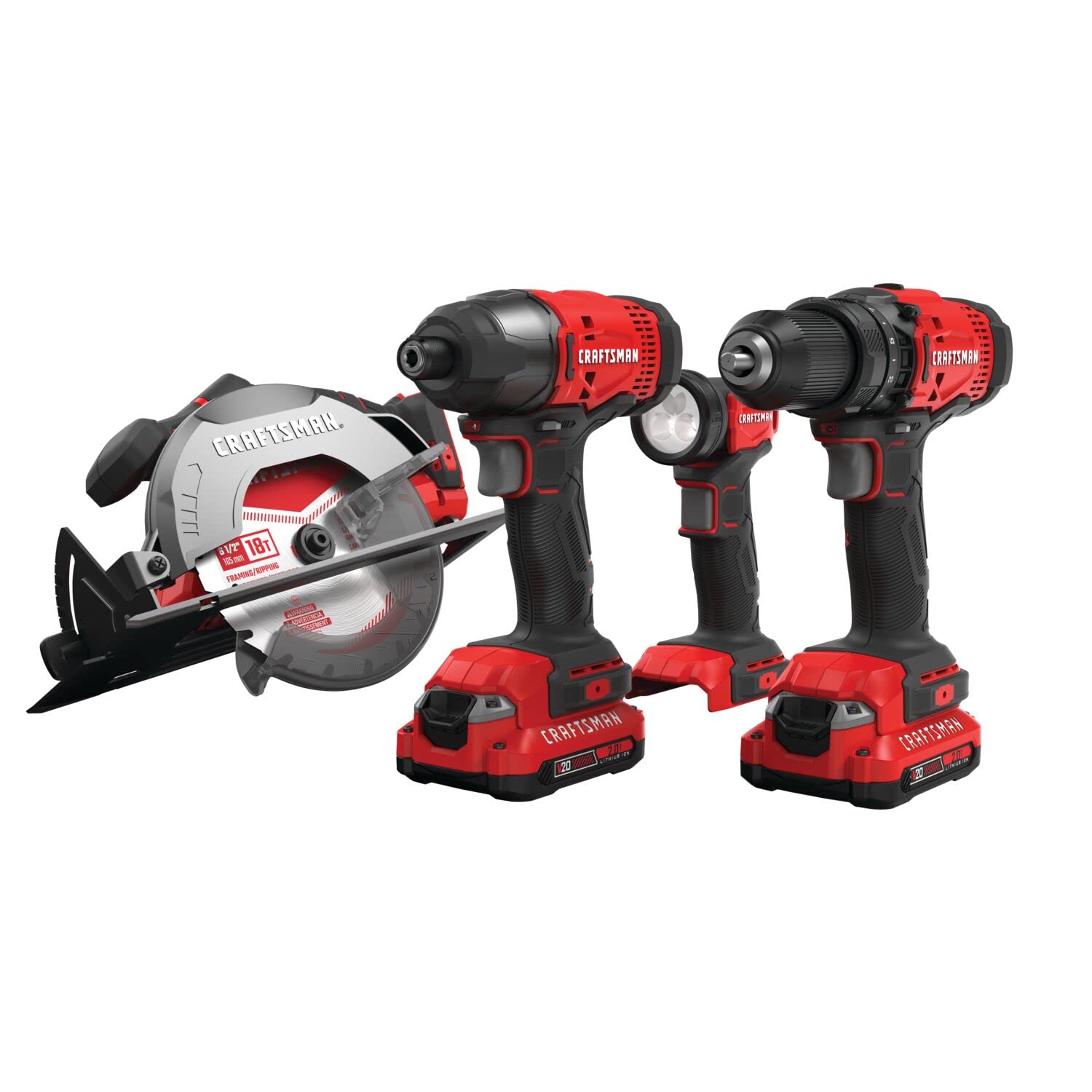CRAFTSMAN V20 MAX 4-Tool Cordless Power Tool Combo Kit (CMCK401D2AM) - Drill, Impact Driver, Circular Saw & Work Light for DIY Projects & Home Improvement