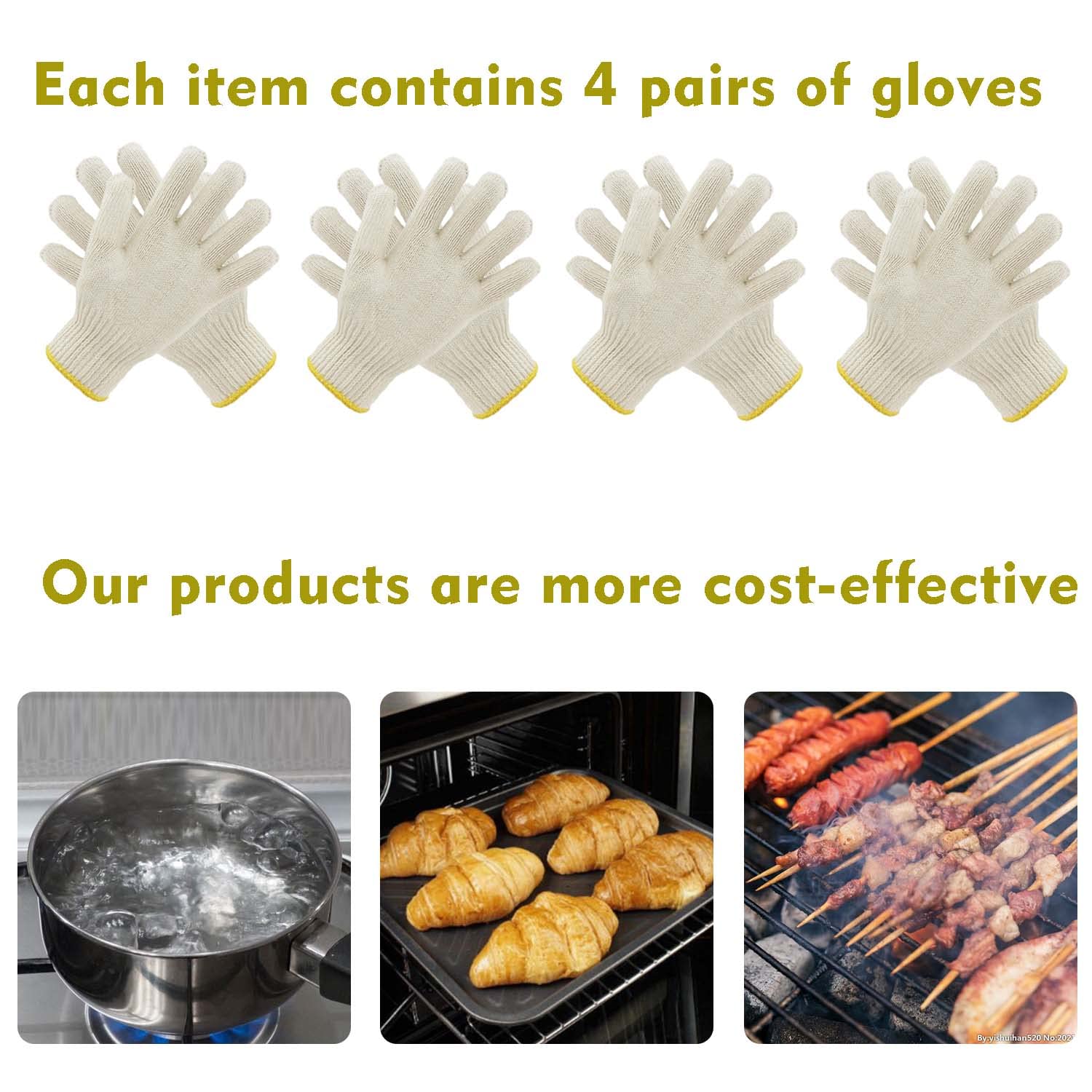 4 Pairs Heat Resistant Oven Gloves with Fingers - Extra Long Kitchen Mittens for Cooking, Baking, Grilling & BBQ - Perfect for Baking, Roasting, Handling Hot Pans & Outdoor Barbecue