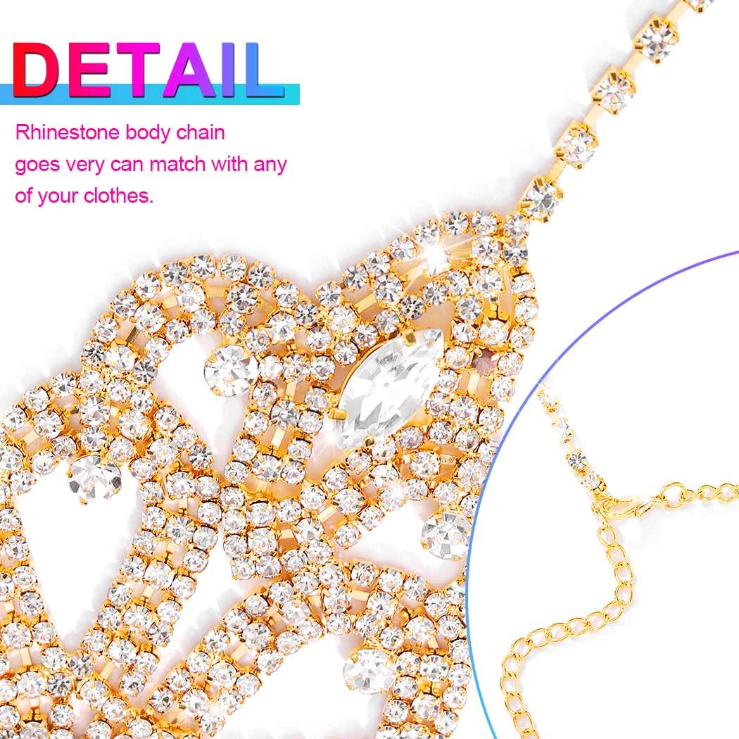 Sparkly Rhinestone Body Chain Jewelry for Women - Crystal Bra Top Accessory for Summer, Beach, Music Festivals & Bachelorette Parties