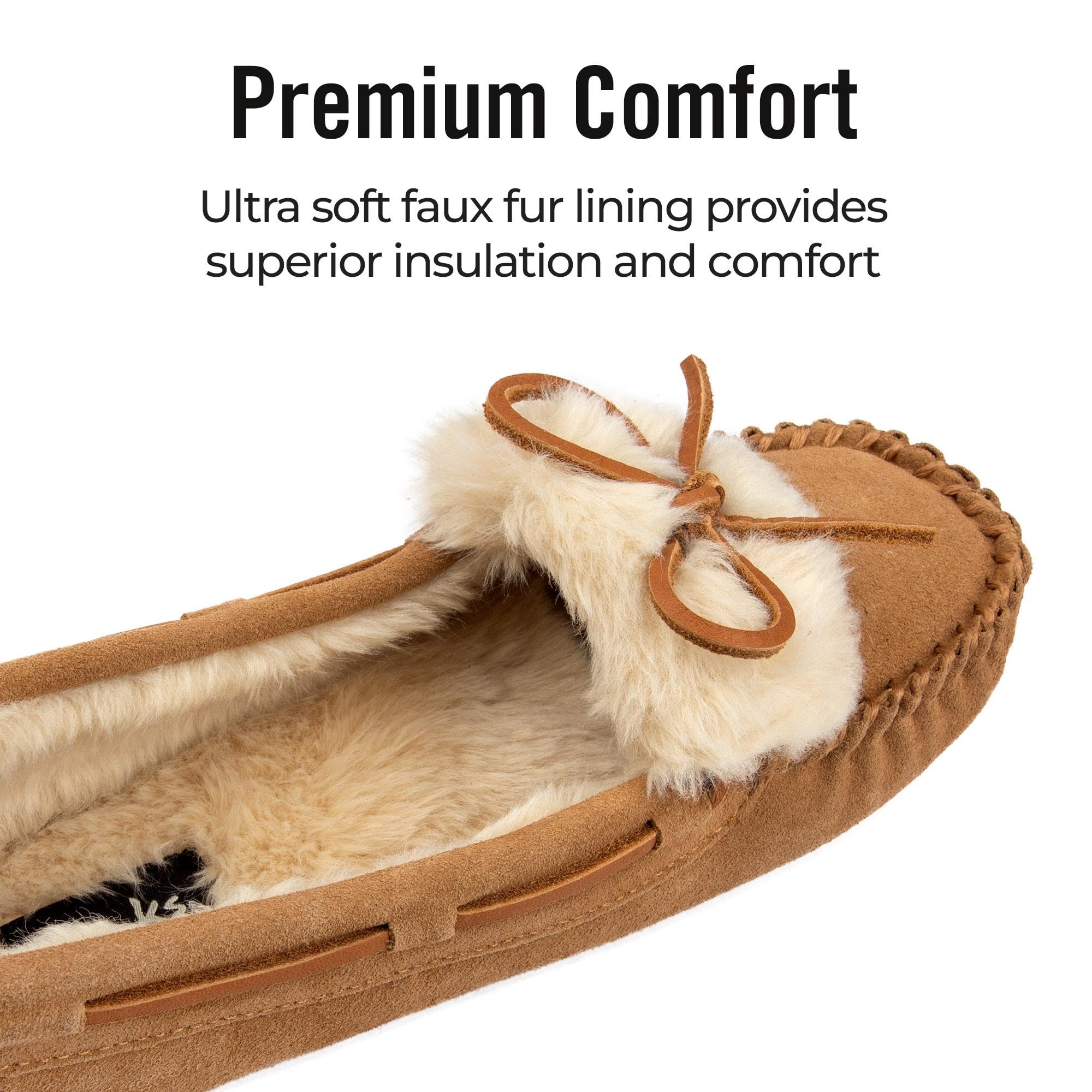 Clarks Women's Folded Tongue Suede Leather Moccasin Slippers ICH30746C - Plush Faux Fur Lined Comfort - Indoor/Outdoor House Shoes for Women - Perfect for Lounging, Running Errands & Cozy Home Wear