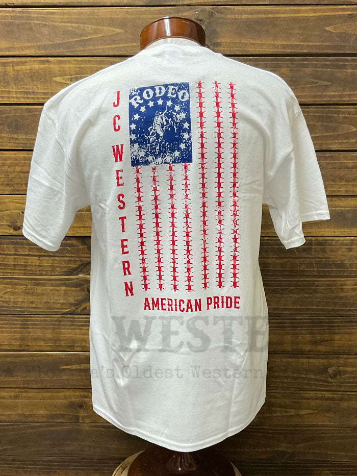 JC Western JCWAP WHT Men's American Pride Patriotic Short Sleeve T-Shirt - White Cotton Comfort Fit Tee for Casual Wear, 4th of July Celebrations & Outdoor Activities