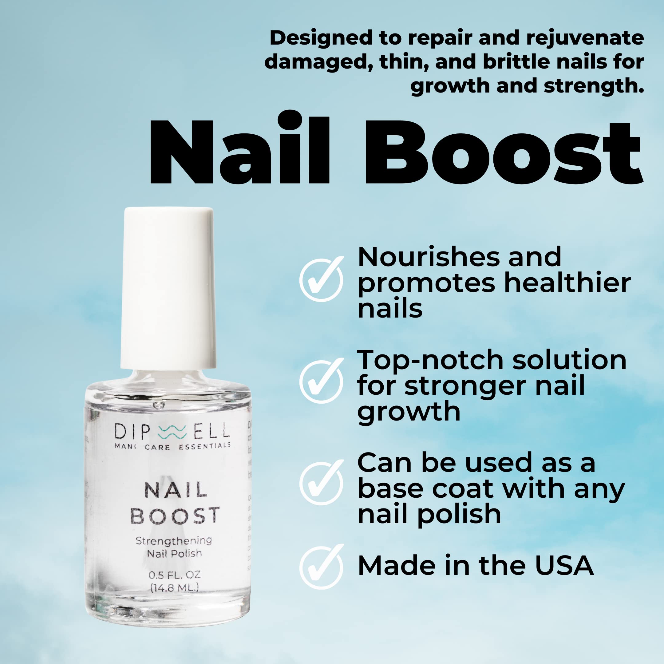 Dipwell Nail Strengthener for Thin & Damaged Nails - 0.5 Oz Nail Growth Treatment | Repairs Weak Nails & Promotes Stronger Growth | Perfect for Salon-Quality Nail Care at Home
