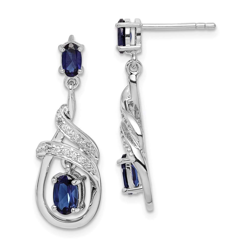 Sterling Silver Drop Earrings for Women with Cubic Zirconia & Lab-Created Blue Sapphire - 29mm Dangle CZ Jewelry - Perfect for Weddings, Parties & Special Occasions