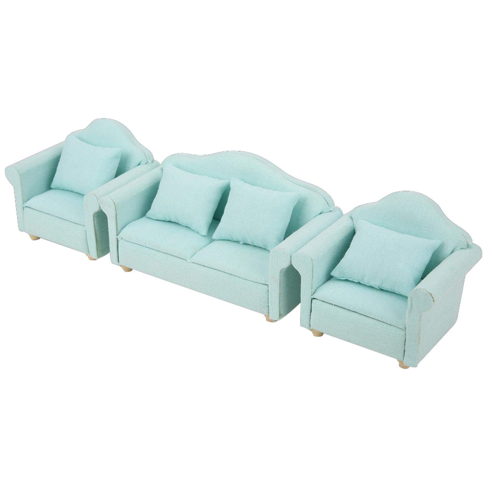 1:12 Scale Miniature Dollhouse Furniture Set - 3Pcs Green Fabric Sofa with Pillows for Dollhouse Accessories | Perfect for DIY Dollhouse Decor, Collectors Display and Miniature Scenes