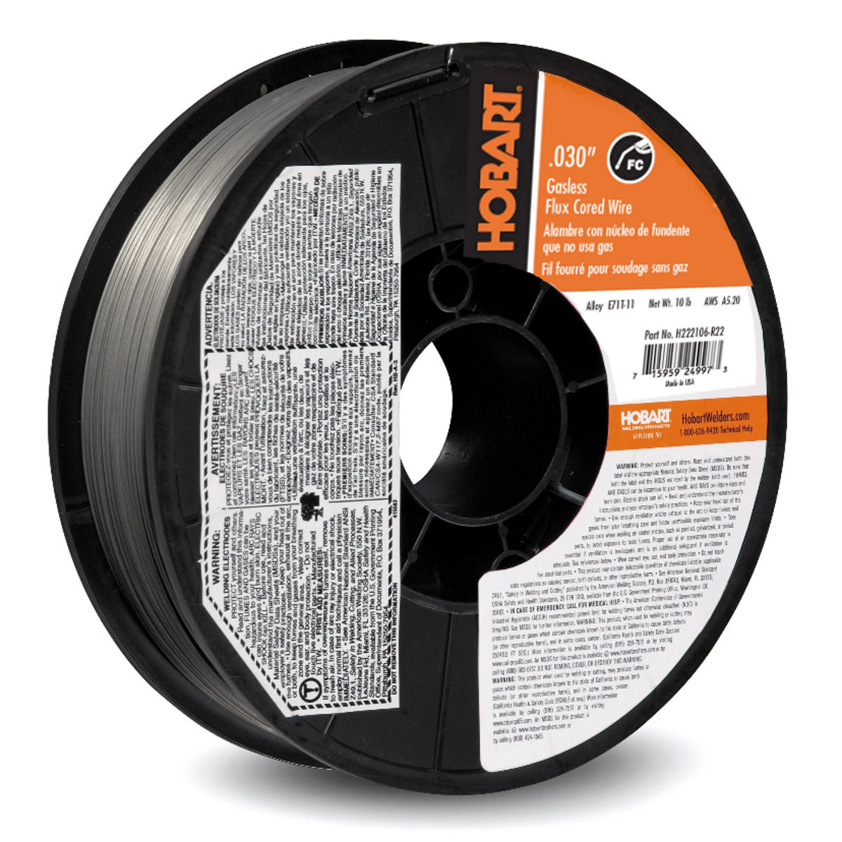 Hobart Fabshield 21B .030 x 10lb Flux Cored Welding Wire (E71TGS030X10) - Ideal for MIG Welding, Metal Fabrication, and DIY Projects
