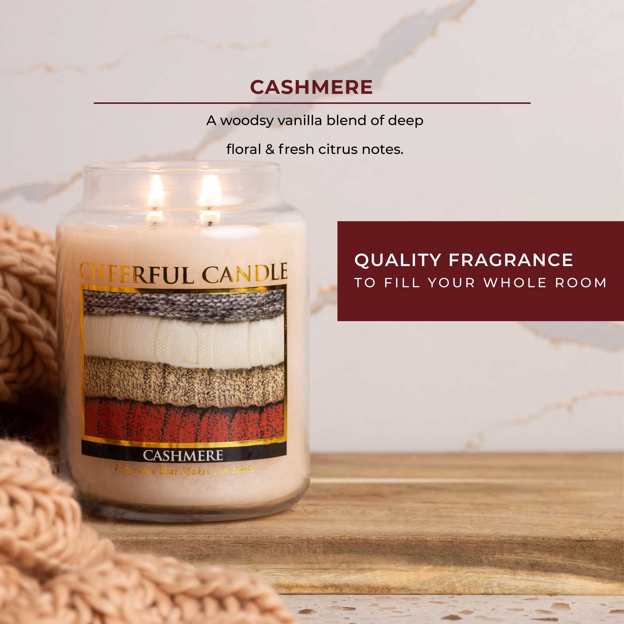 24oz Scented Cashmere Candle Jar - 135 Hours Burn Time, Luxury Home Fragrance Gift for Women - Perfect for Relaxation, Spa Days & Romantic Ambience