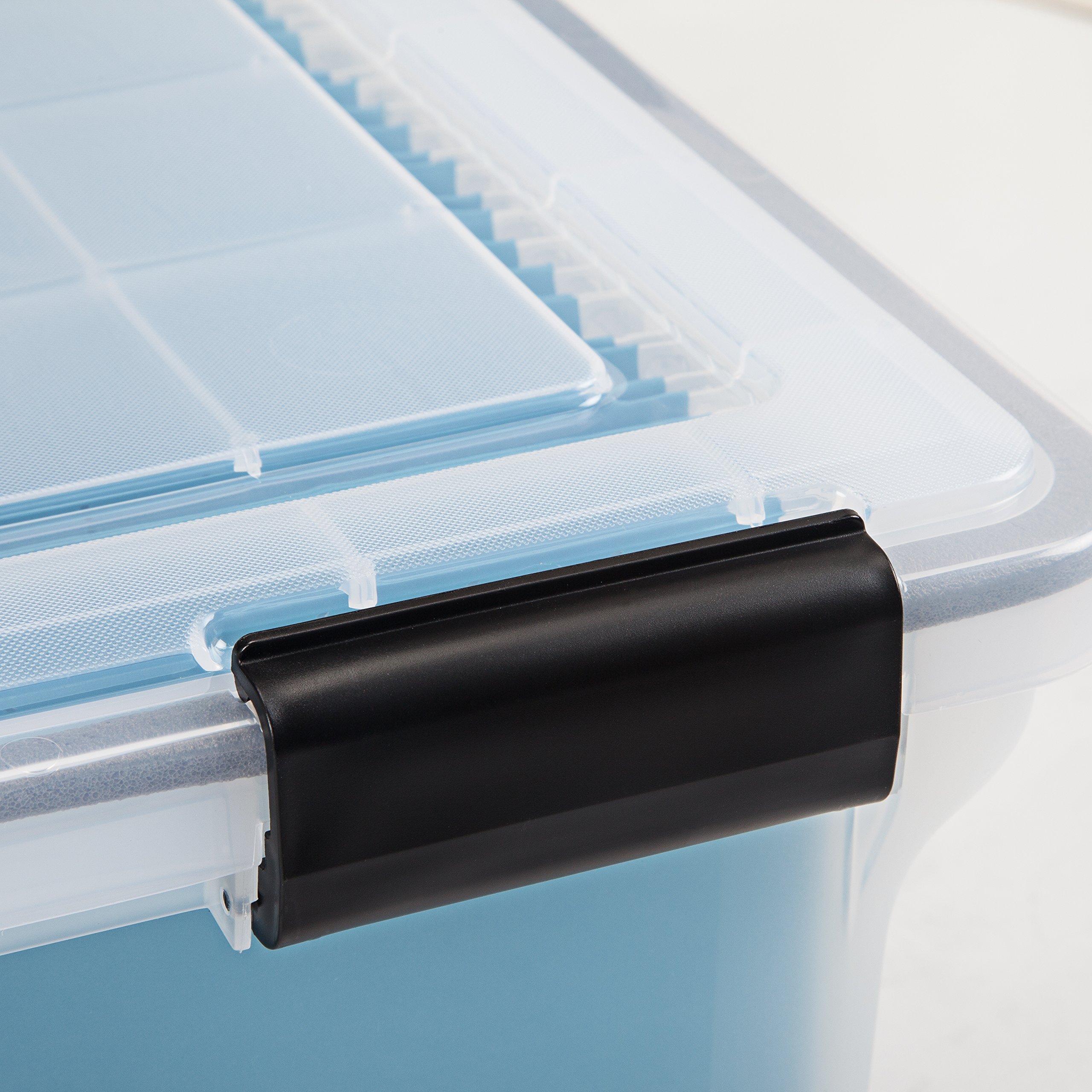 IRIS USA 32 Qt. Clear Plastic File Box - Waterproof & Stackable Document Organizer for Letter/Legal Files | Secure Latching Buckles, Durable Lid | Ideal for Office Storage, Home Organization & Weatherproof File Protection (4-Pack)