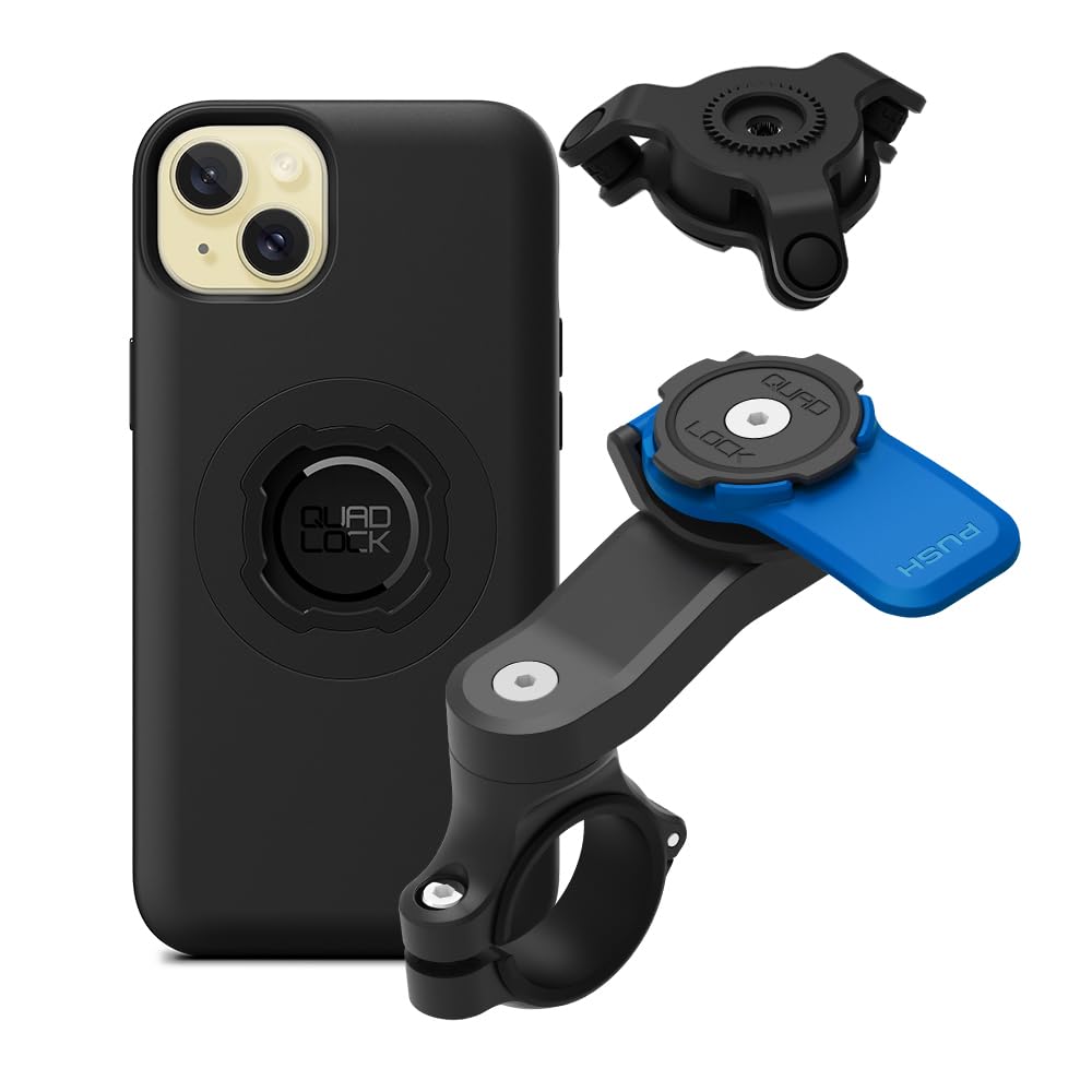 Quad Lock Motorcycle Handlebar Mount Kit with Vibration Dampener - Compatible with iPhone 15 Plus MAG Phone Case | Secure Phone Holder for Adventure Riding, Commuting & Off-Road Motorcycles