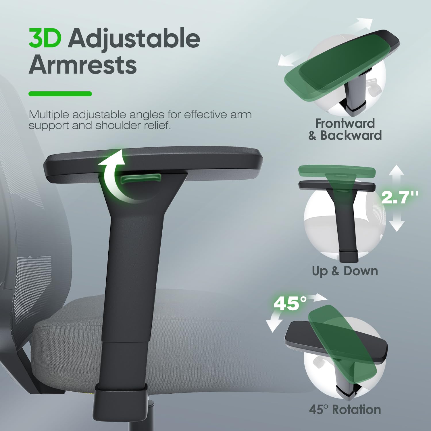 Ergonomic Office Chair with Adjustable Lumbar Support & 3D Armrests - Breathable Mesh Computer Desk Chair with Tilt Function, Wide Seat & Swivel Base - Perfect Executive Task Chair for Home Office, Gaming & Corporate Workspaces