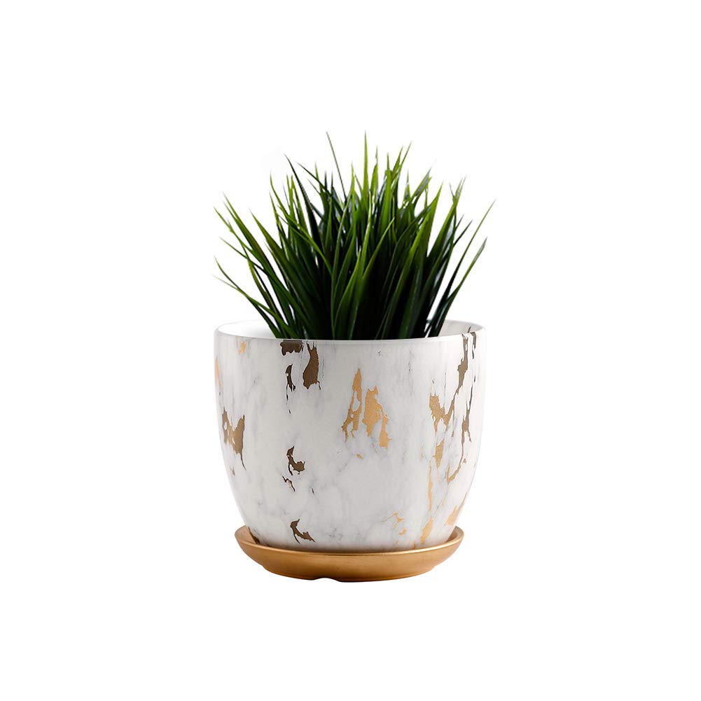 Fitlyiee 5.5 Inch Ceramic Flower Pot with Drainage Hole & Saucer - Indoor Outdoor Planters for Succulents, Herbs, Small Plants - Perfect for Home Decor, Office Desk, Balcony Gardening