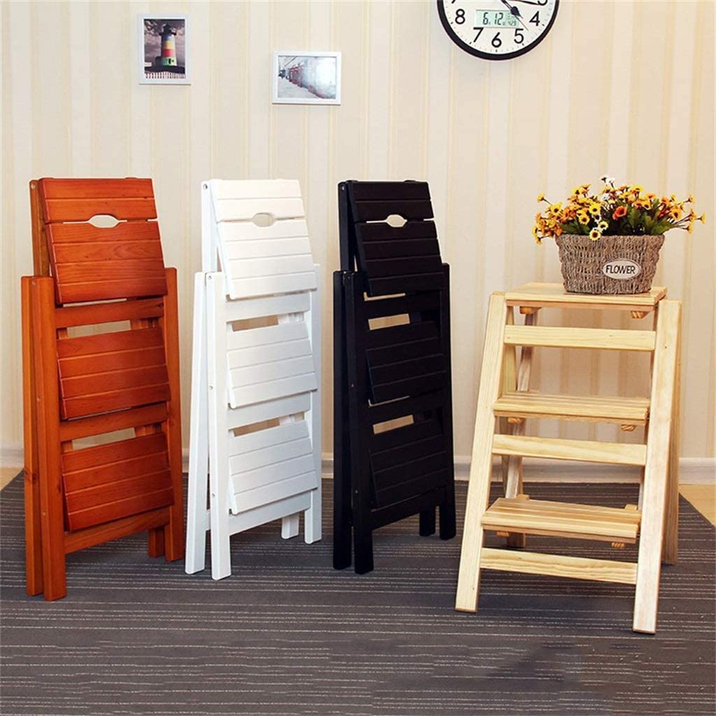NEVKA Foldable Wooden Step Stool for Kitchen - Multifunctional Ladder Stool with Seat, Non-Slip Steps - Perfect for Reaching High Cabinets, Shelves & Pantry Organization