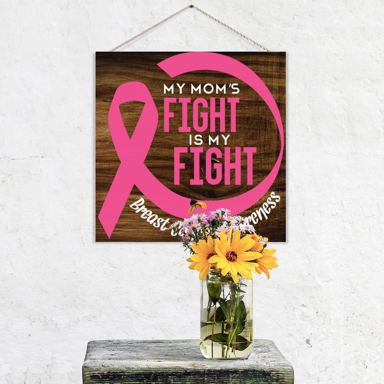 Breast Cancer Awareness Wood Sign - Pink Ribbon Wall Art with Inspirational Quote - Rustic Wood Plaque for Home Decor, Living Room, Kitchen - Perfect Gift for Survivors, Warriors & Birthdays