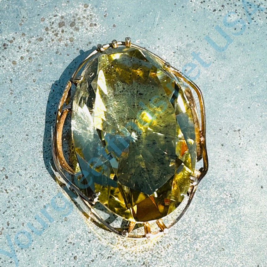 Vintage Gold-Tone Pendant Pin & Scarf Slide with 117 Carat Lemon Citrine Gemstone - Elegant Jewelry for Women, Perfect for Dresses, Scarves & Special Occasions