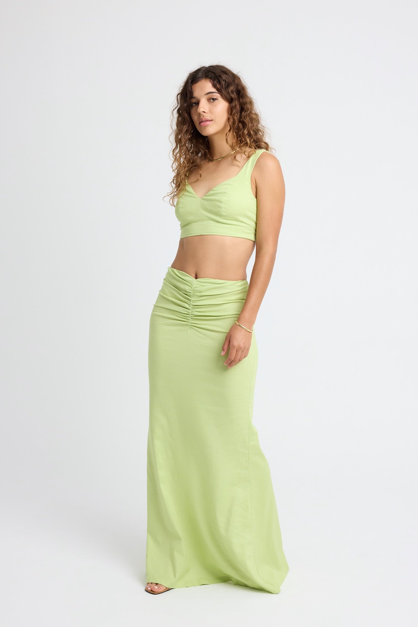 Bella Linen Maxi Skirt for Women - Flowy Lime Green Summer Skirt - Boho Beach Dress, Casual Outfit & Vacation Wear