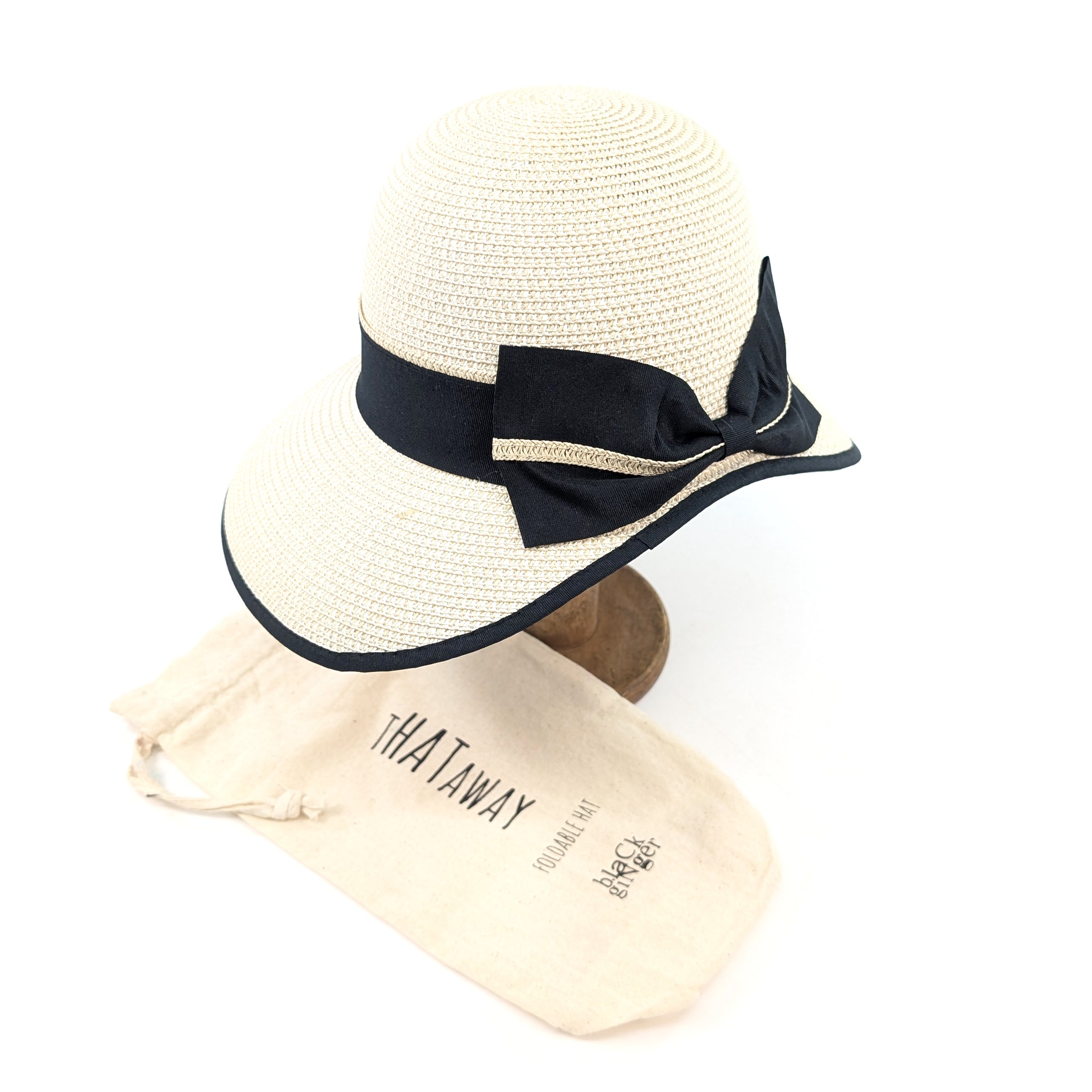 Open Back Bow Foldable Sun Hat for Women - 57cm Wide Brim Natural Cream - Perfect for Beach, Garden & Summer Outfits