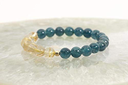 Precious-GEMS Handmade Rutilated Quartz Bracelet - Gold & Blue Gemstone Jewelry for Women | Perfect for Gifts, Meditation & Spiritual Healing