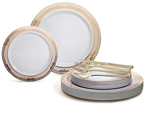 E. Scalloped in White / Blush & Gold, Gold Silverware