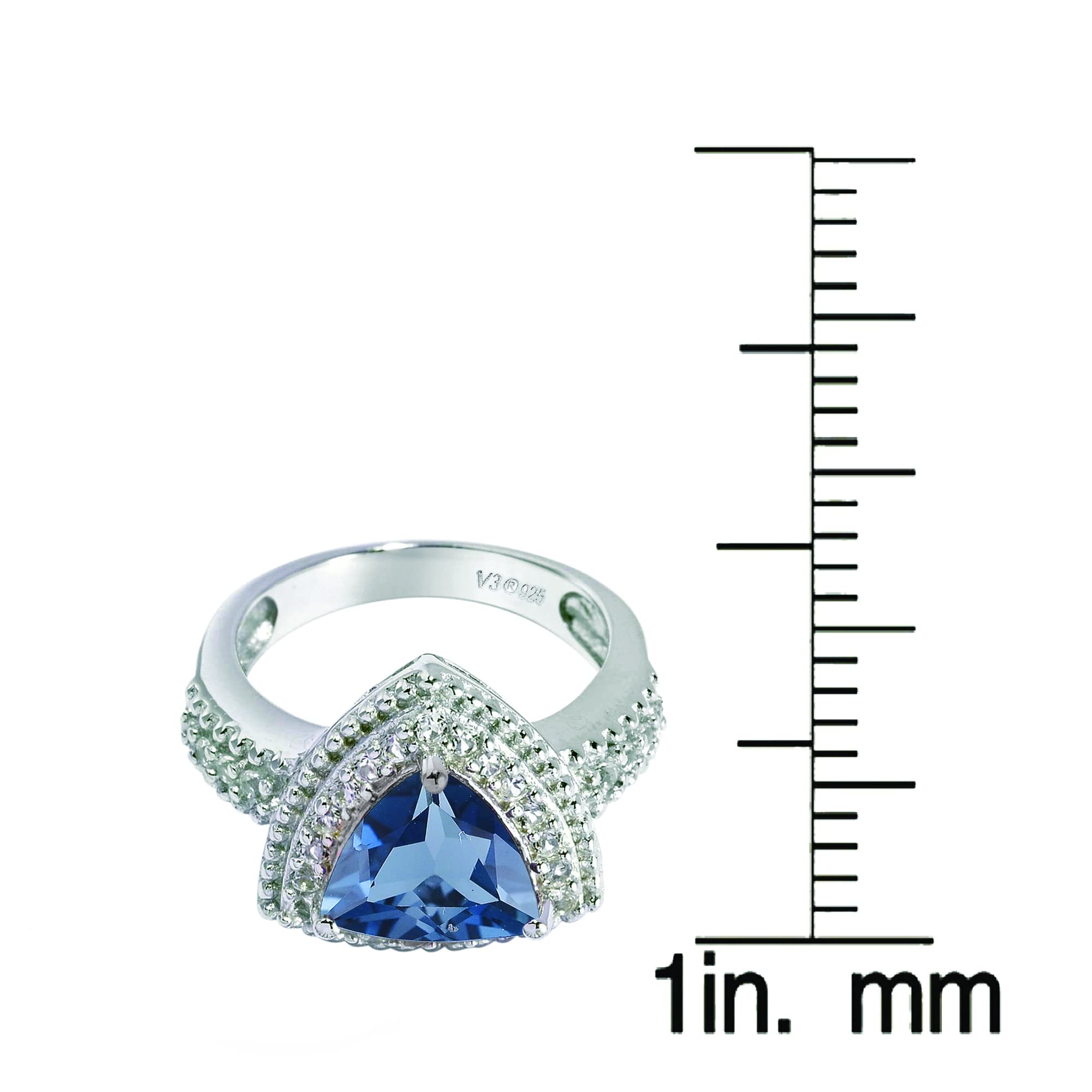 925 Sterling Silver Trillion Cut Natural London Blue Topaz & White Topaz Halo Ring for Women | Elegant Jewelry Gift for Anniversary, Engagement & Special Occasions