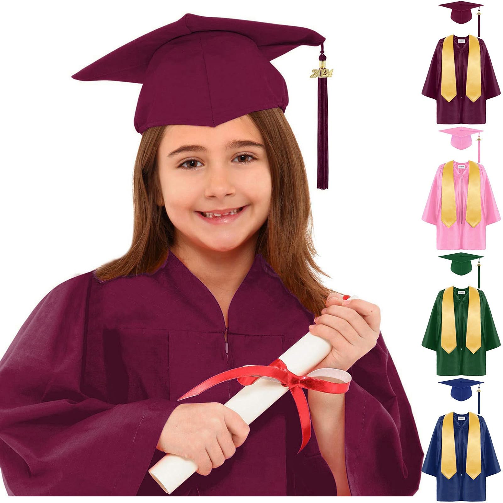 2024 Kids Graduation Cap & Gown Set - Preschool, Pre-K, Kindergarten to 5th Grade Graduation Outfit with Stole & Tassel for Boys & Girls | Perfect for School Ceremonies, Photo Shoots & Special Occasions