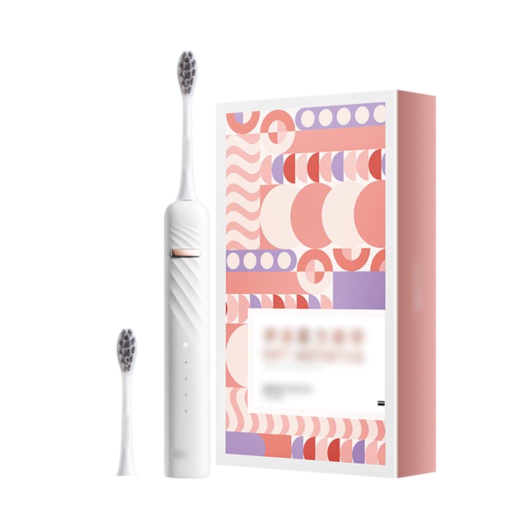 BBFQL Rechargeable Electric Toothbrush for Adults - Sonic Toothbrush with Soft Bristles, Teeth Whitening, 2 Brush Heads, White (24x1.5cm) - Perfect for Travel & Daily Oral Care