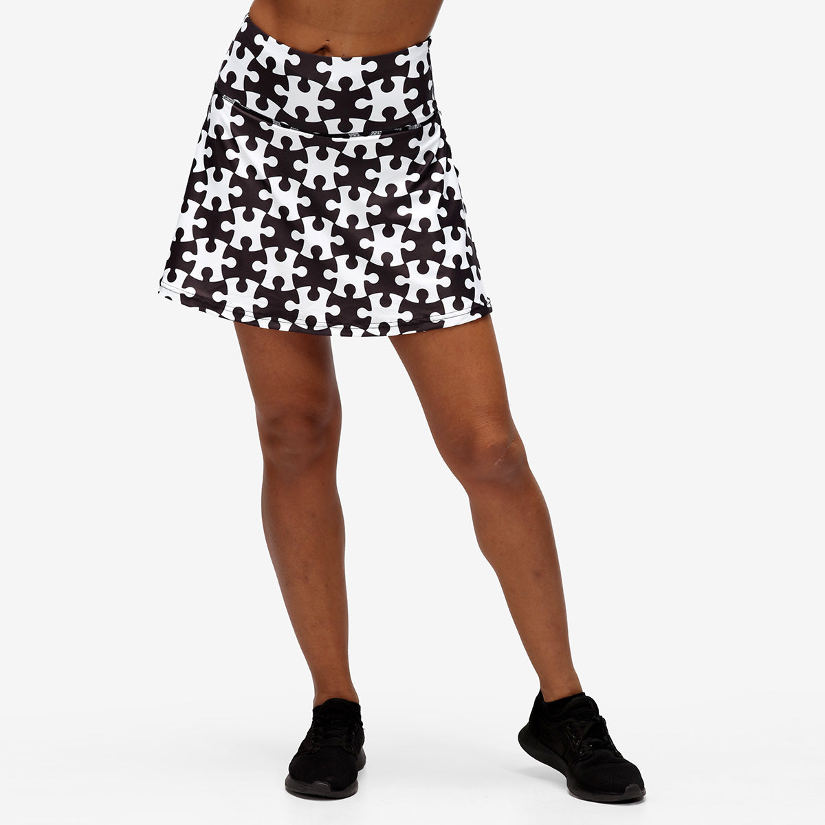 Black and White Jigsaw Skort - Stylish High Waist Tennis Skirt with Shorts for Women | Perfect for Tennis, Golf, Yoga & Casual Wear