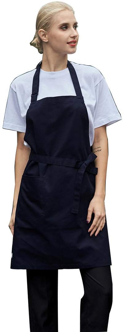 Premium Unisex Chef Apron with Pockets - Navy Blue Kitchen Cooking Apron for Professional Chefs & Home Cooks - Perfect for BBQ, Baking, Grilling & Culinary Classes