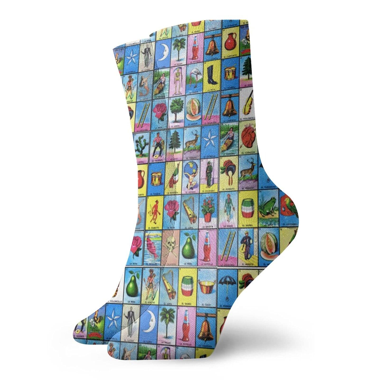 Vibrant Mexican Loteria Cards Socks - Novelty Crew Socks for Women & Men | Thick Comfortable Funny Dress Socks | Perfect for Parties, Weddings & Casual Wear (One Size Fits US 5-10) - Black