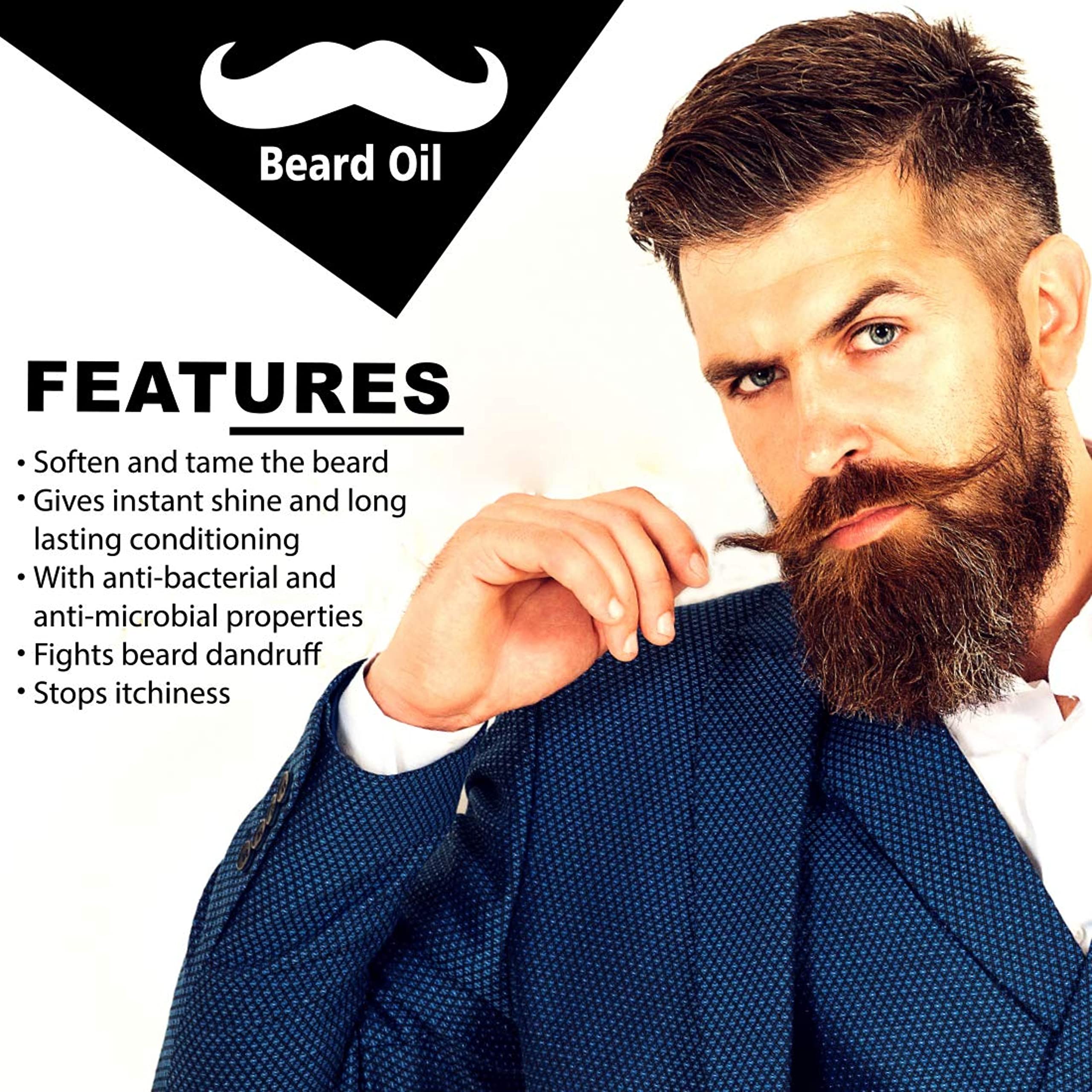 Lovelook Beard Growth Oil with Argan & Lemongrass - 10 Natural Extracts for Thicker Facial Hair (30ml) - Perfect for Daily Grooming & Styling
