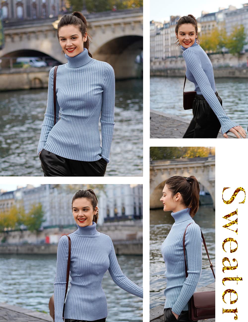 V28 Women's Ribbed Turtleneck Sweater - Sexy & Cute Knitted Pullover for Winter Warmth | Perfect for Office, Date Night & Casual Outfits