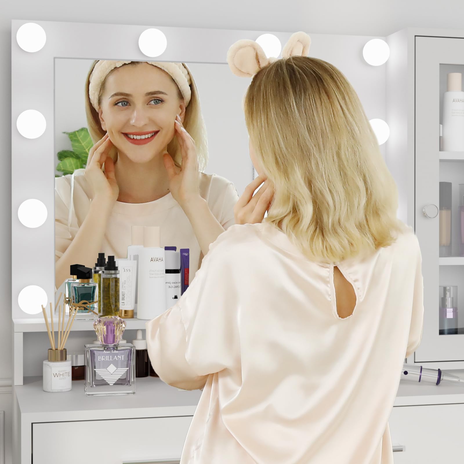 Likein Makeup Vanity with Mirror & Lights - Dressing Table with Charging Station & Drawers for Bedroom Beauty Routine