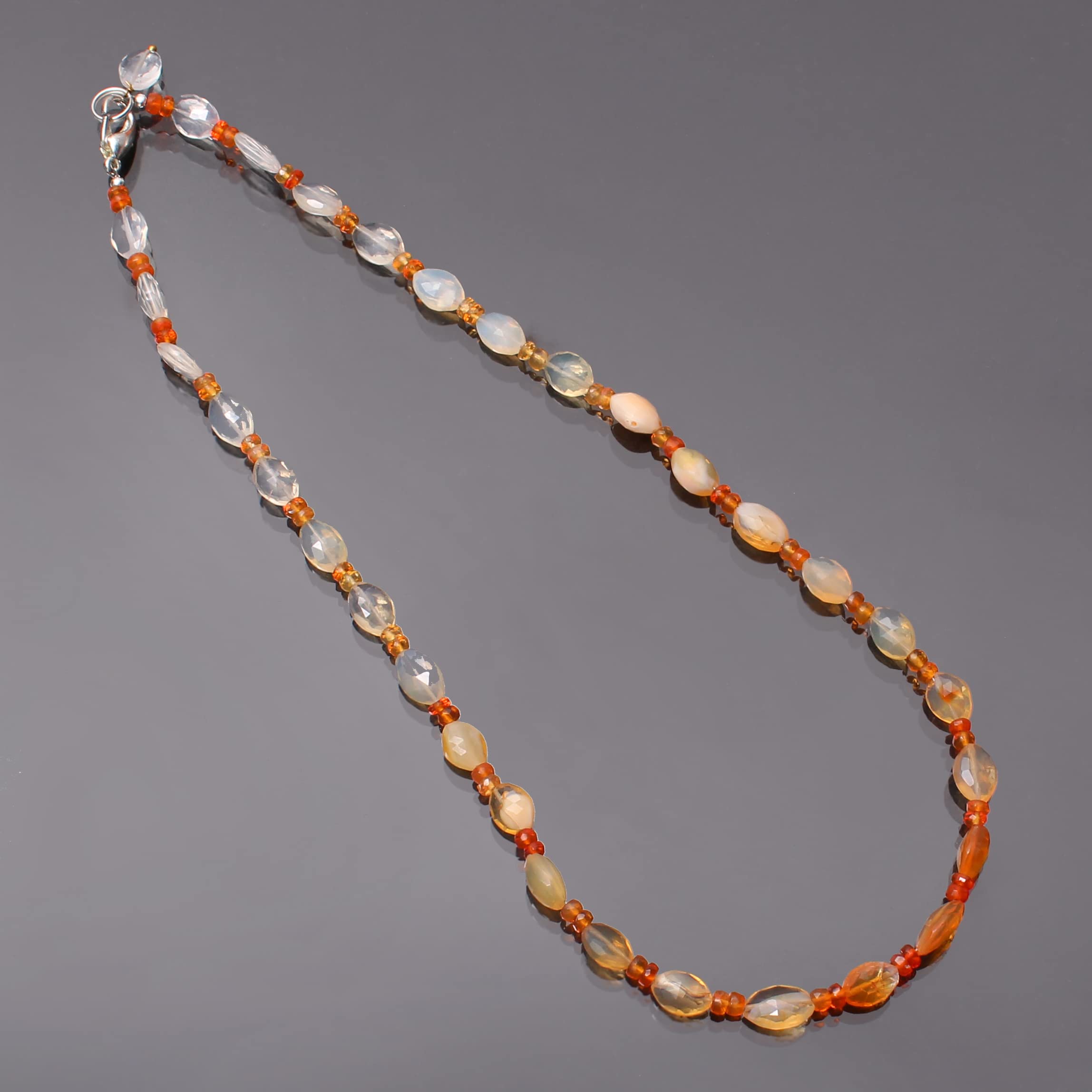 Handmade 925 Sterling Silver Mexican Fire Opal Beaded Necklace | Natural Faceted Rondelle & Marquoisee Healing Jewelry | Perfect for Boho, Spiritual & Everyday Wear