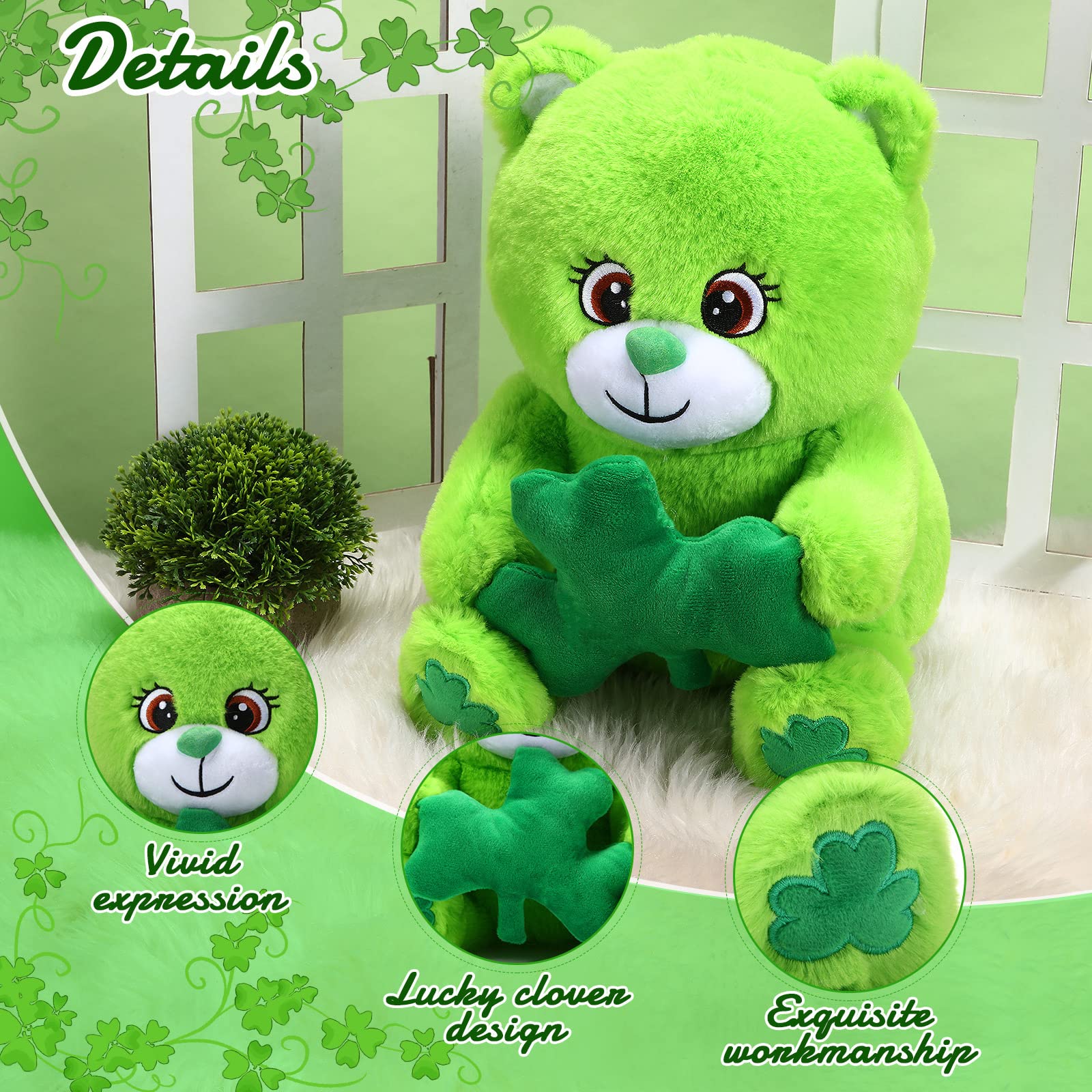 12 Inch Shamrock Plush Bear Stuffed Animal - Cute St. Patrick's Day Gift for Kids & Adults, Party Favors, Birthday Presents, Home Decor (Green St. Patrick's Bear with Clover) - Perfect for St. Patrick's Day Celebrations, Nursery Decor, and Holiday Gift Giving