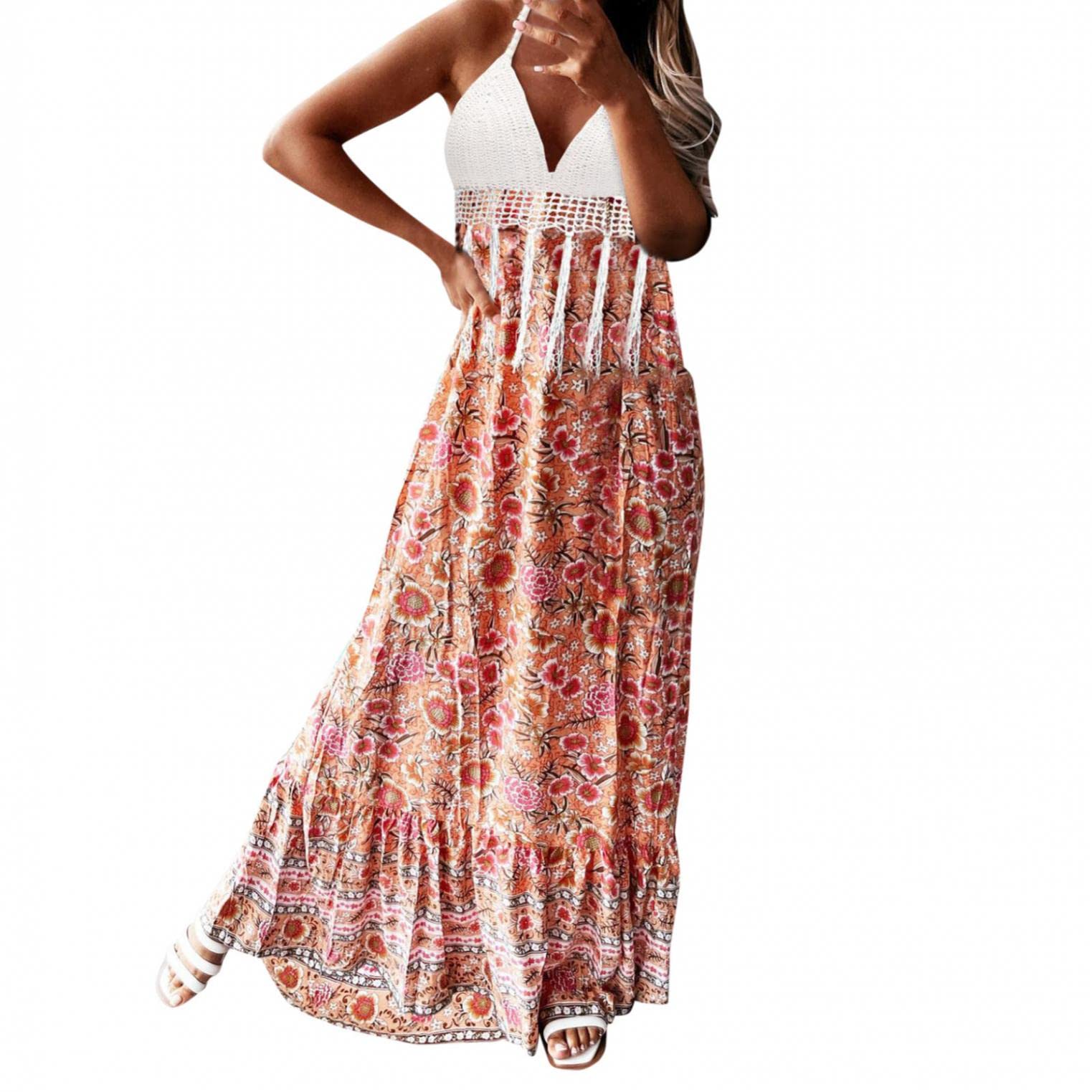 BAGELISE Women's Maxi Dress - Floral Print Sleeveless Summer Dress for Beach Vacation, Hawaii Party & Casual Wear | Perfect for Tropical Getaways, Poolside Lounging & Summer Festivals