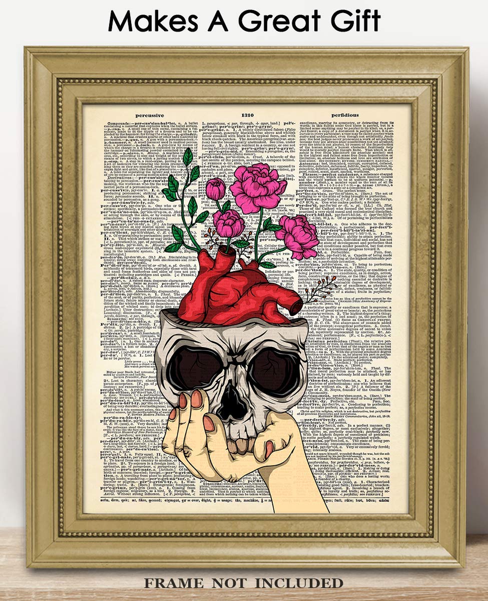 Gothic Floral Skull Wall Art - 8x10 Halloween Decor for Wiccan & Goth Homes