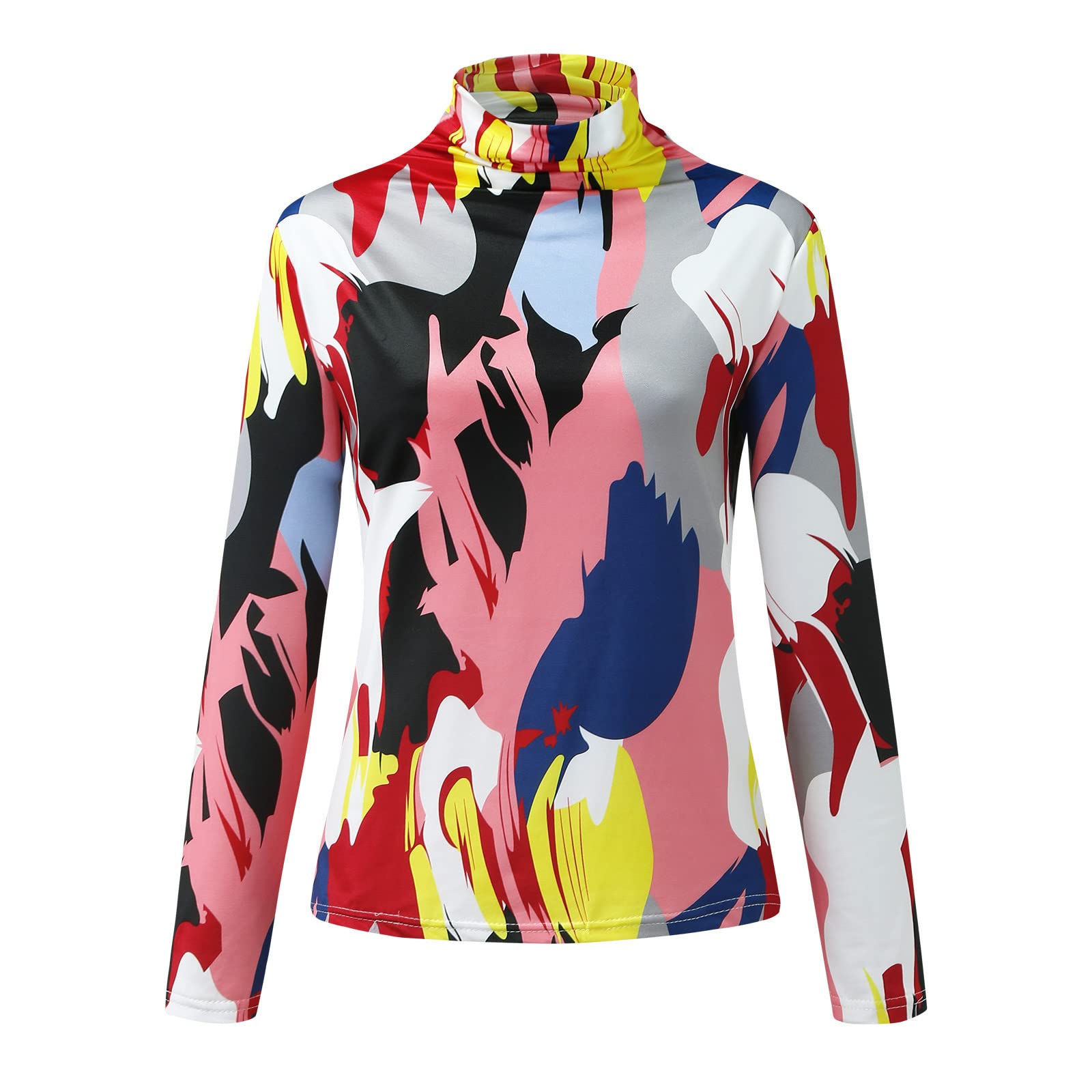 Women's Fleece Lined Turtleneck Sweatshirt - Winter Warm Cozy Wool Long Sleeve Floral Print Pullover - Perfect for Cold Weather, Outdoor Activities & Casual Wear